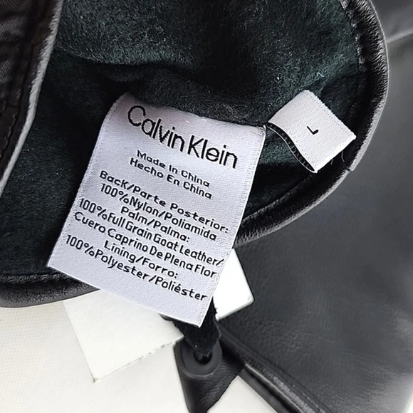 Calvin Klein Men's Black Leather Nylon Winter Insulated Gloves Touchscreen Large - Picture 5 of 9